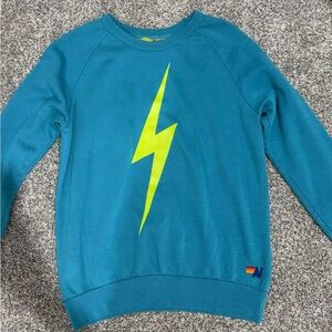 Aviator Nation Teal Crewneck Sweatshirt with Neon Yellow Lightning